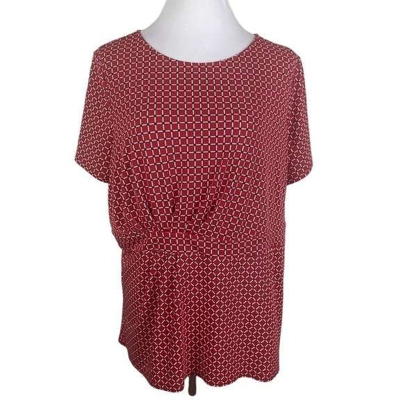 Liz Claiborne Gathered Side Keyhole Back Short Sleeve Blouse Women's 1X Red - Picture 1 of 8